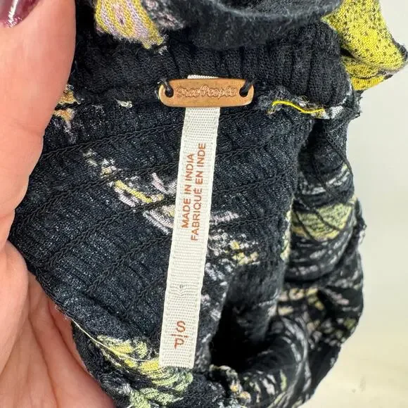 Free People Isla Midi Dress S Black Dark Floral Ruched Tiered Sundress Boho - Picture 7 of 8